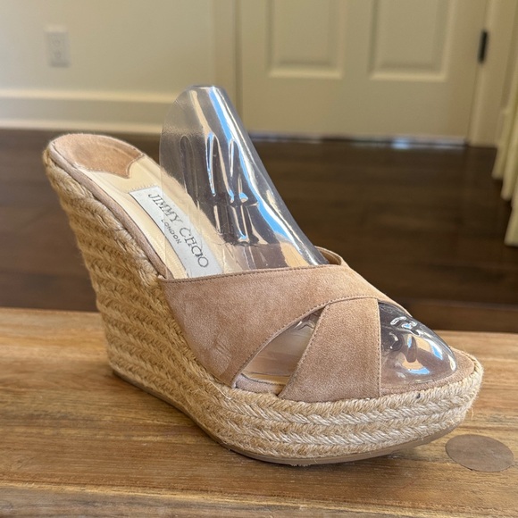 Jimmy Choo - Beige Suede Wedge Sandals - Espadrilles - Size: EU 38